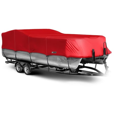 Eevelle Boat Cover PONTOON Rails w/ Outboard 12ft 6in L 102in W Red SFPONBP12102B-RED